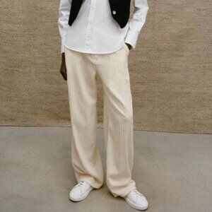 Zara Wide Leg & Wide Rib Corduroy Trousers Ecru